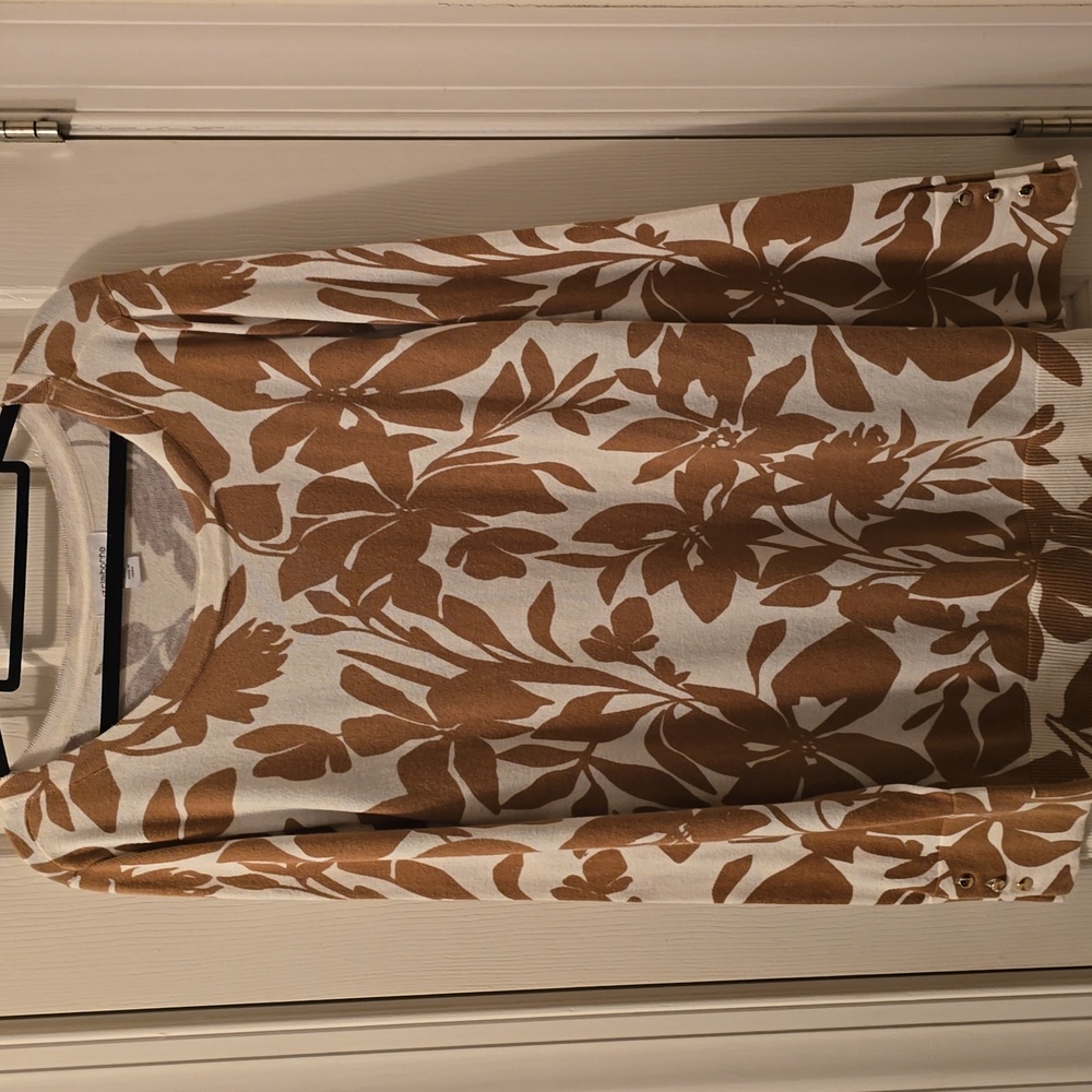 LIZ CLAIBORNE BRAND WOMENS PLUS SIZE TAN & WHITE FLORAL PULLOVER SWEATER  XXL